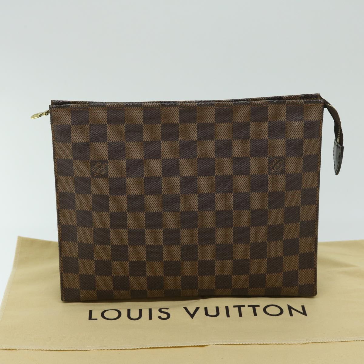 LOUIS VUITTON Damier Ebene Poche Toilette 26 Pouch N47543 LV Auth 66979