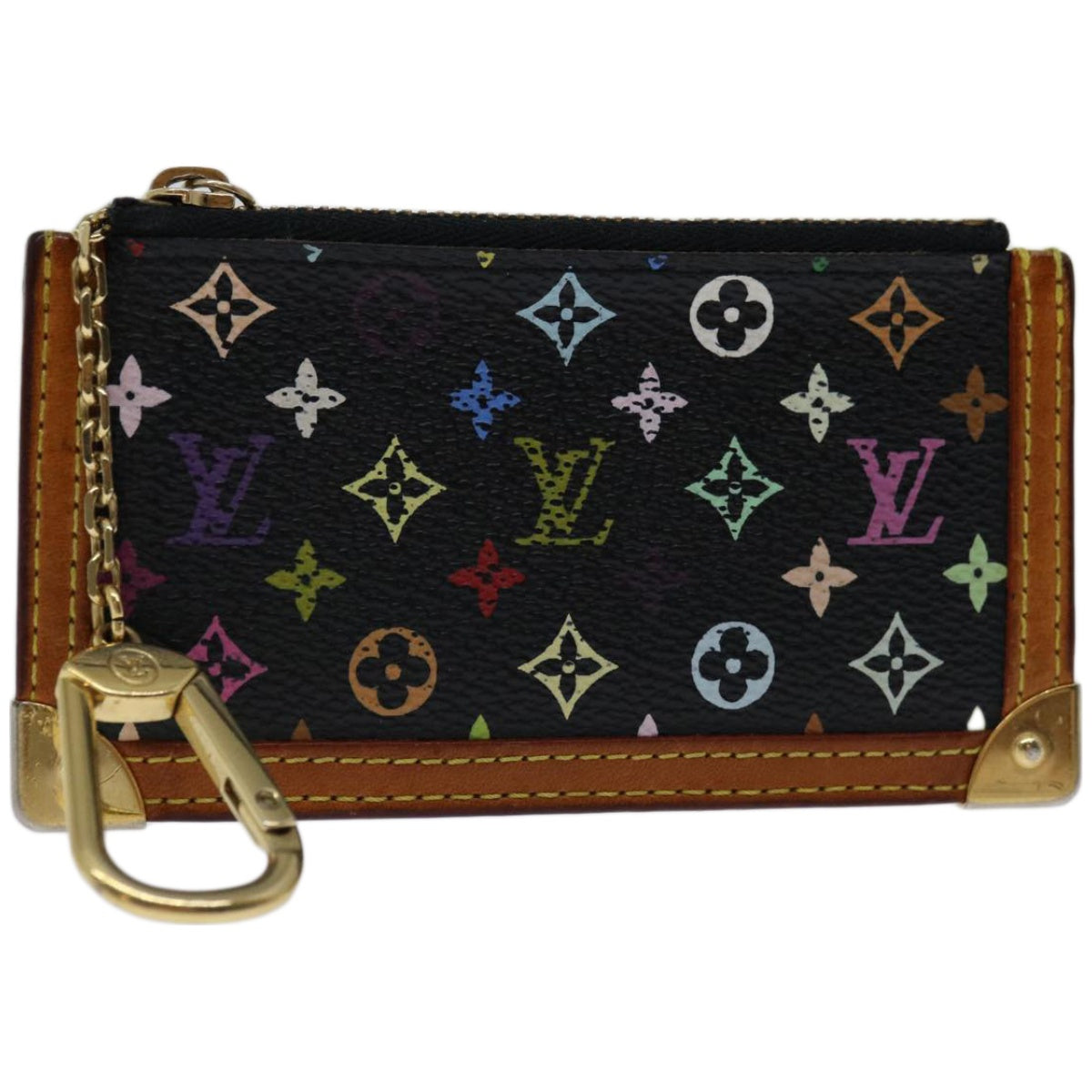 LOUIS VUITTON Monogram Multicolor Pochette Cles Purse Black M92654 Auth 66987