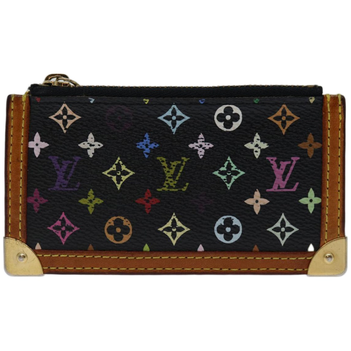 LOUIS VUITTON Monogram Multicolor Pochette Cles Purse Black M92654 Auth 66987