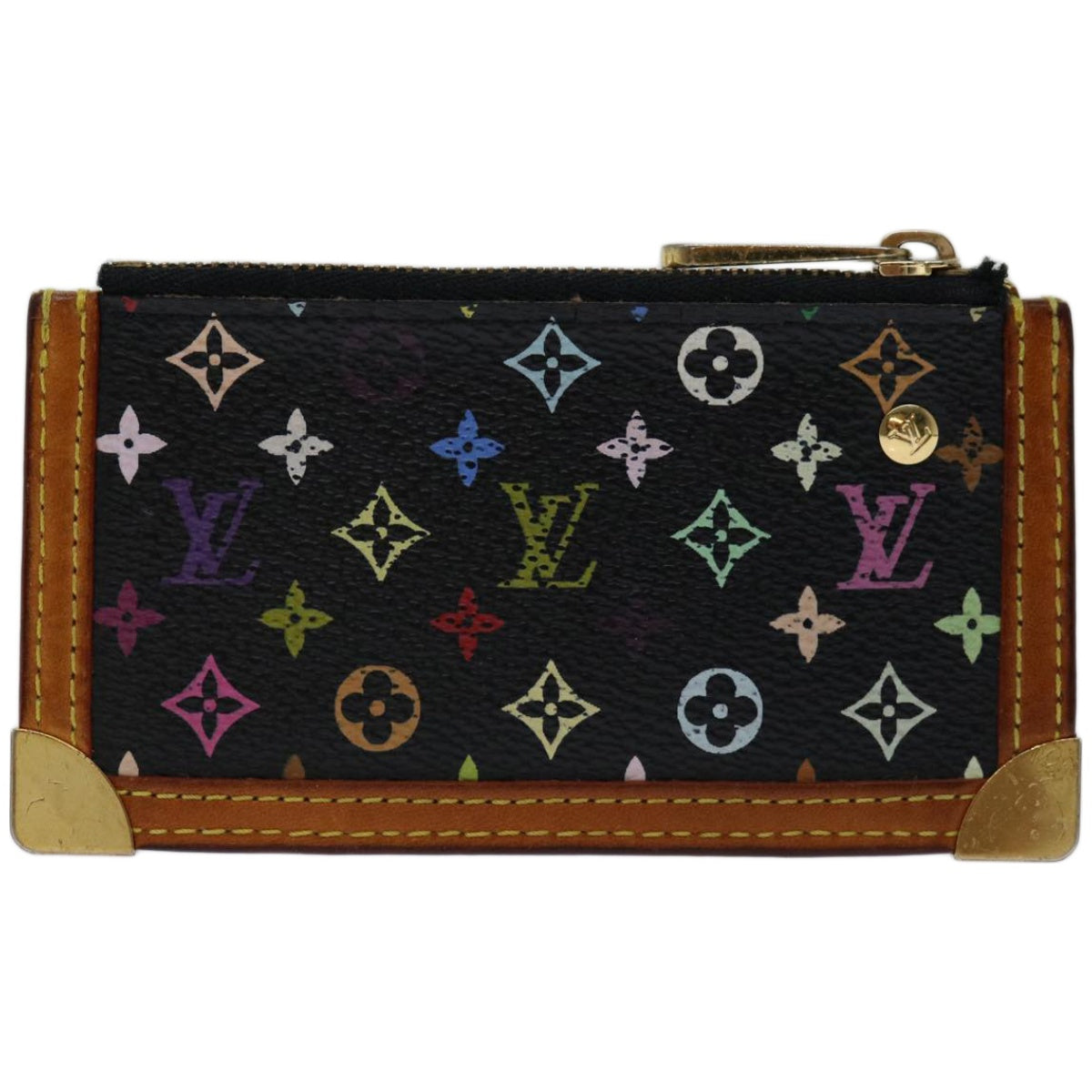 LOUIS VUITTON Monogram Multicolor Pochette Cles Purse Black M92654 Auth 66987