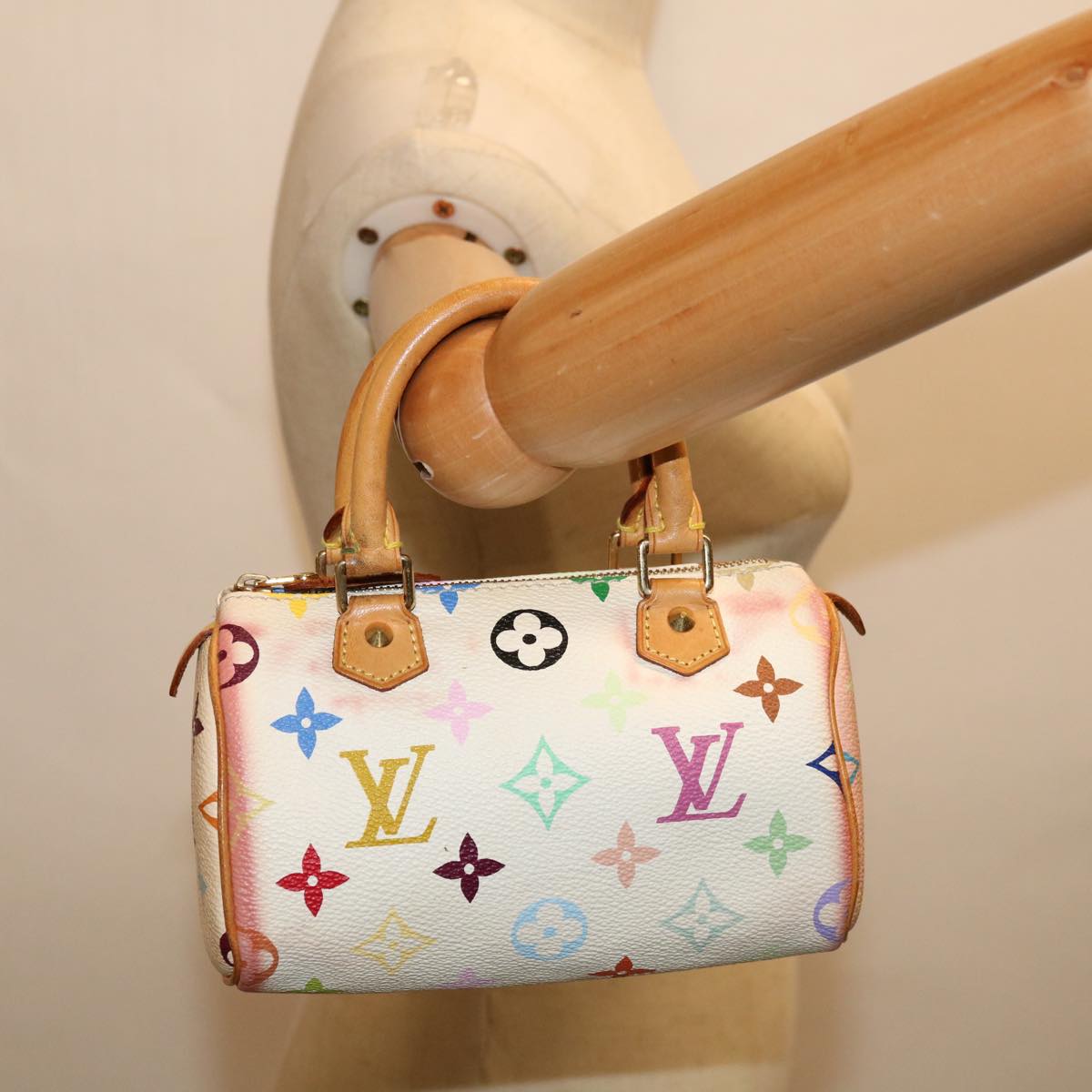 LOUIS VUITTON Monogram Multicolor Mini Speedy Hand Bag White M92645 Auth 66991