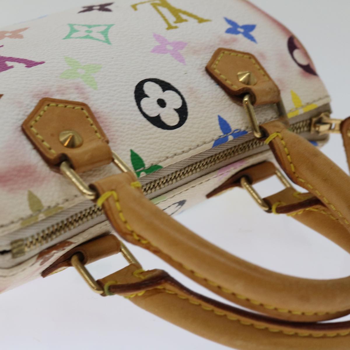 LOUIS VUITTON Monogram Multicolor Mini Speedy Hand Bag White M92645 Auth 66991