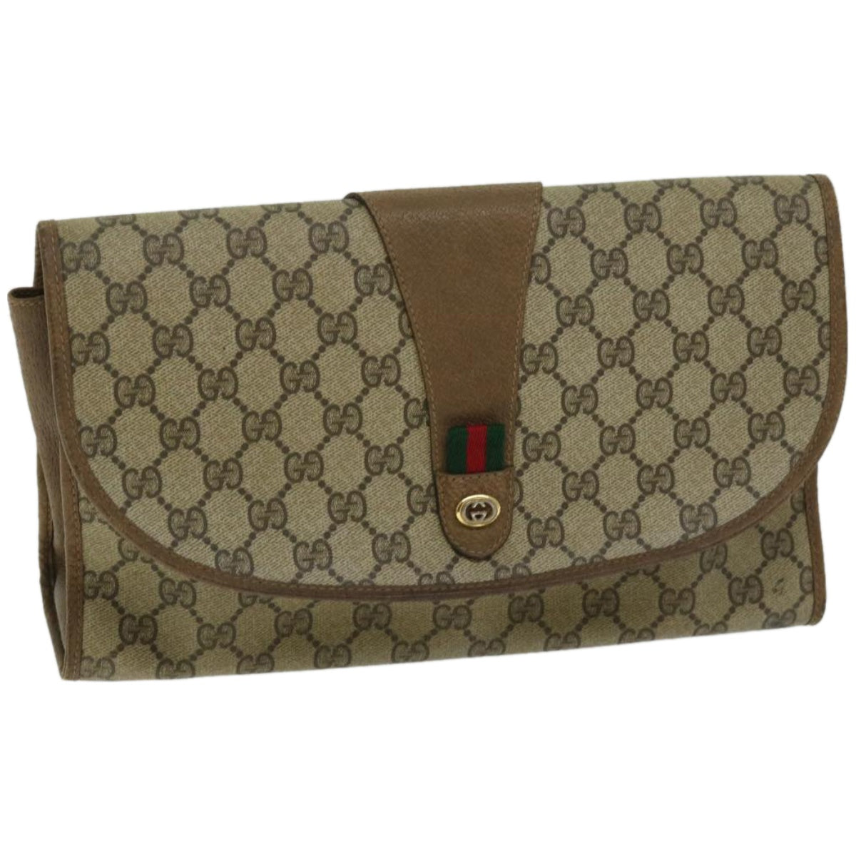 GUCCI GG Supreme Web Sherry Line Clutch Bag Beige Red Green 89 01 031 Auth 67007