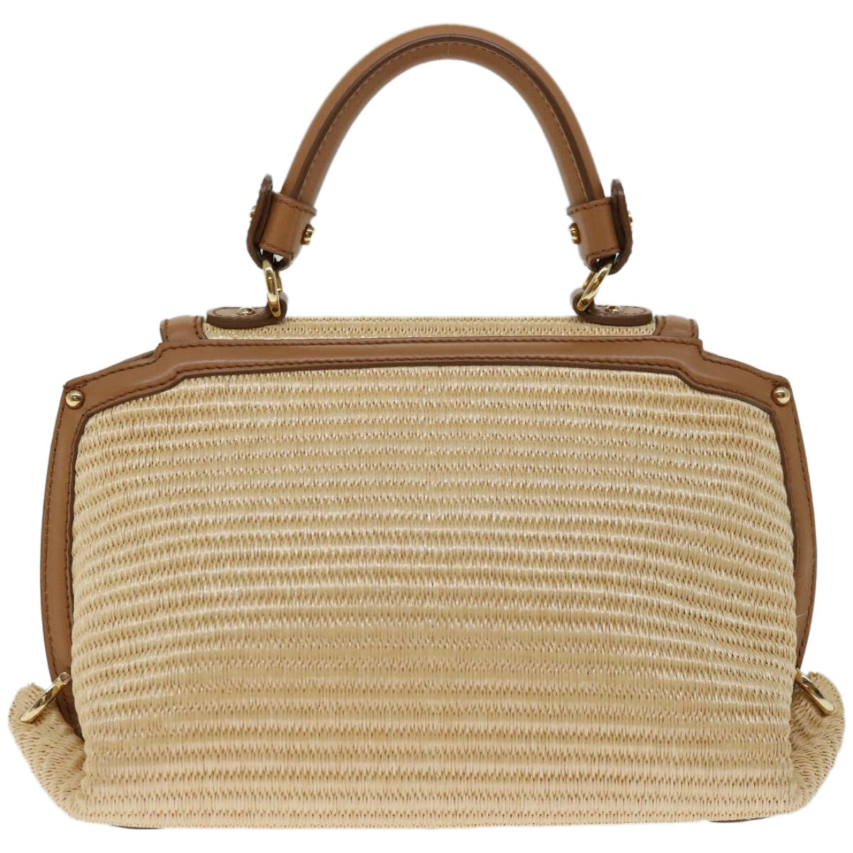 Salvatore Ferragamo Sofia Gancini Hand Bag Straw 2way Beige Auth 67016A