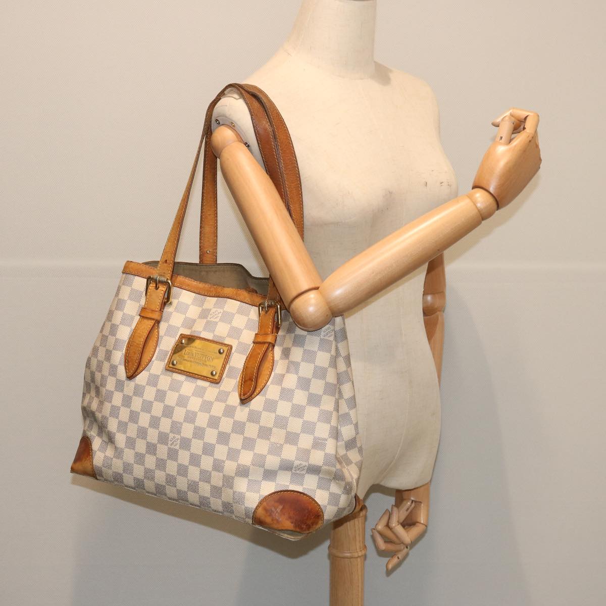 LOUIS VUITTON Damier Azur Hampstead MM Tote Bag N51206 LV Auth 67035