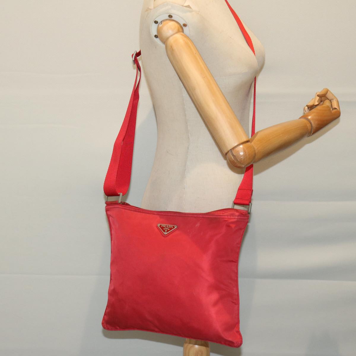 PRADA Shoulder Bag Nylon Red Auth 67048