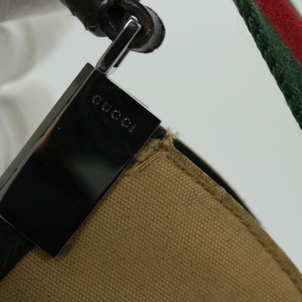 GUCCI Web Sherry Line Shoulder Bag Canvas Beige Red Green 001 4306 Auth 67050