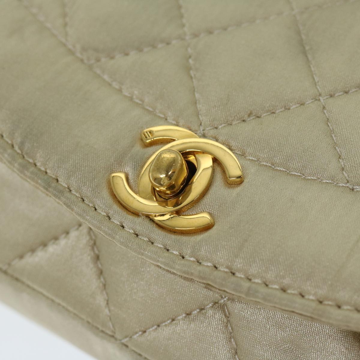 CHANEL Matelasse Chain Shoulder Bag Satin Gold CC Auth 67057A