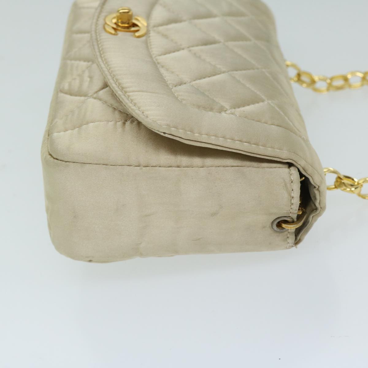 CHANEL Matelasse Chain Shoulder Bag Satin Gold CC Auth 67057A