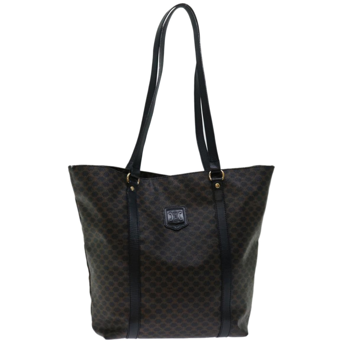 CELINE Macadam Canvas Tote Bag PVC Leather Black Auth 67059