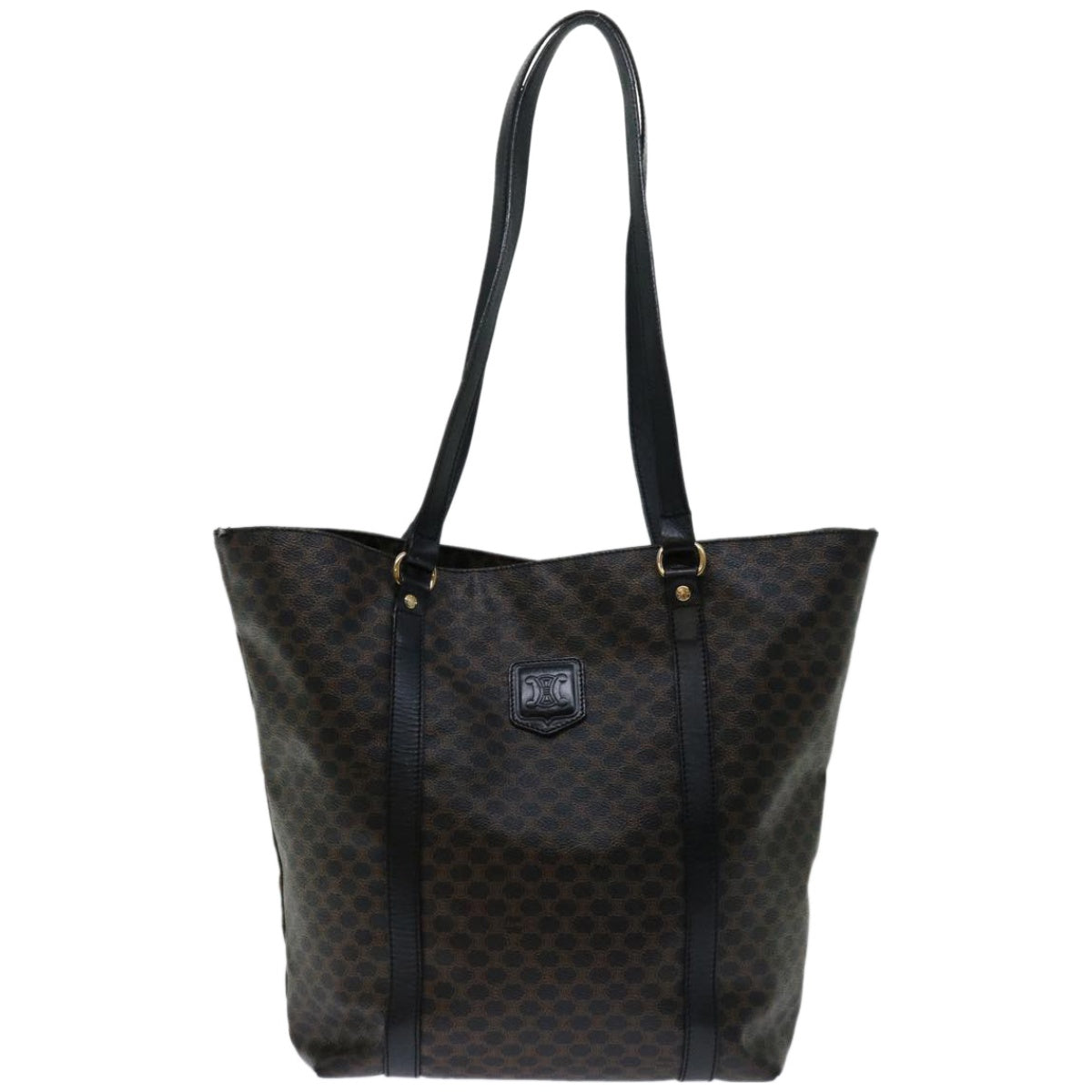 CELINE Macadam Canvas Tote Bag PVC Leather Black Auth 67059