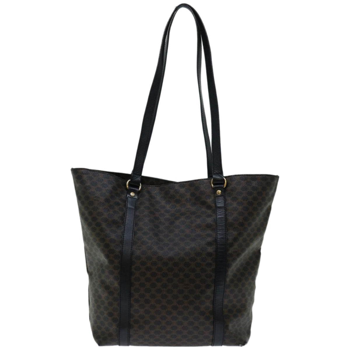 CELINE Macadam Canvas Tote Bag PVC Leather Black Auth 67059