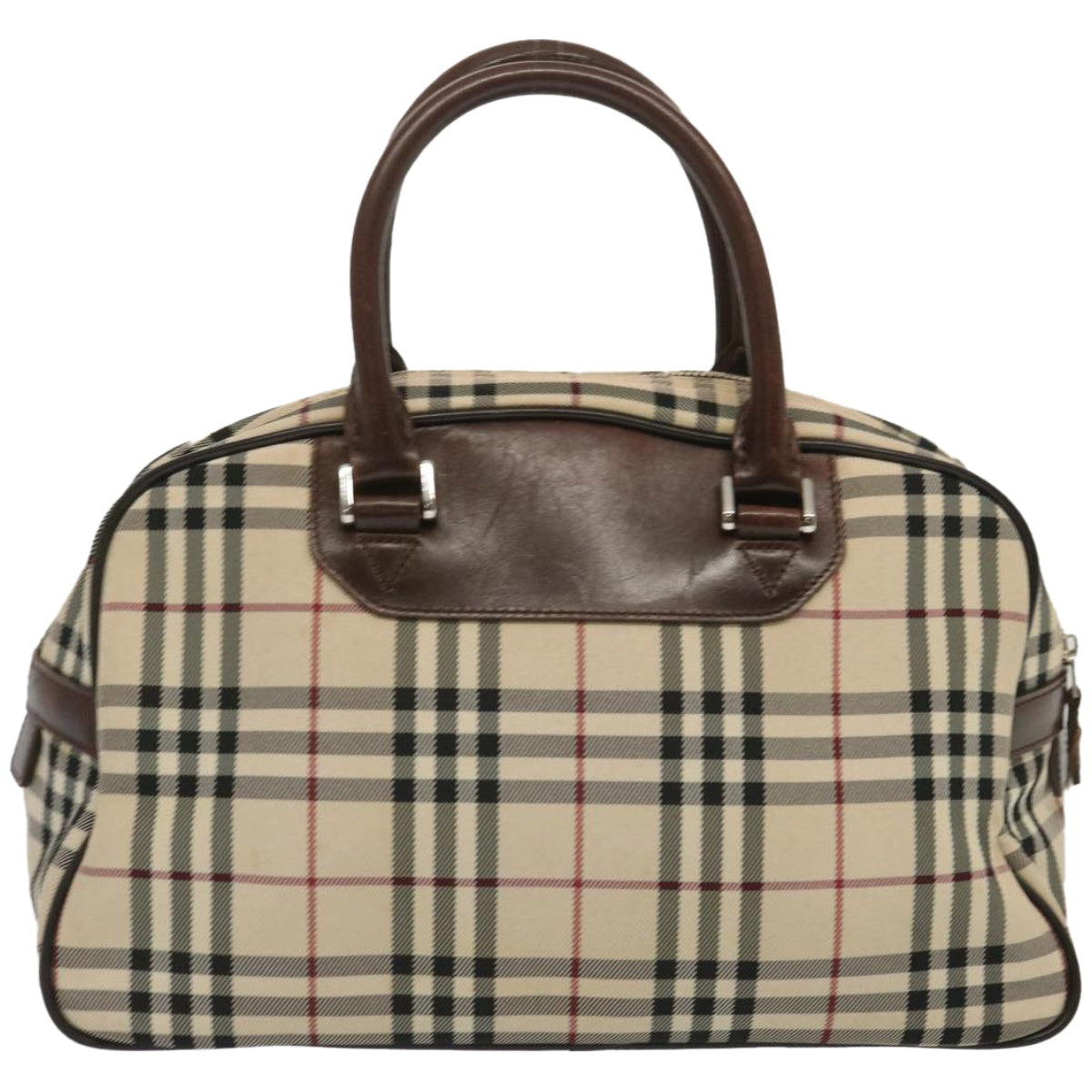 BURBERRY Nova Check Boston Bag Canvas Beige Auth 67063