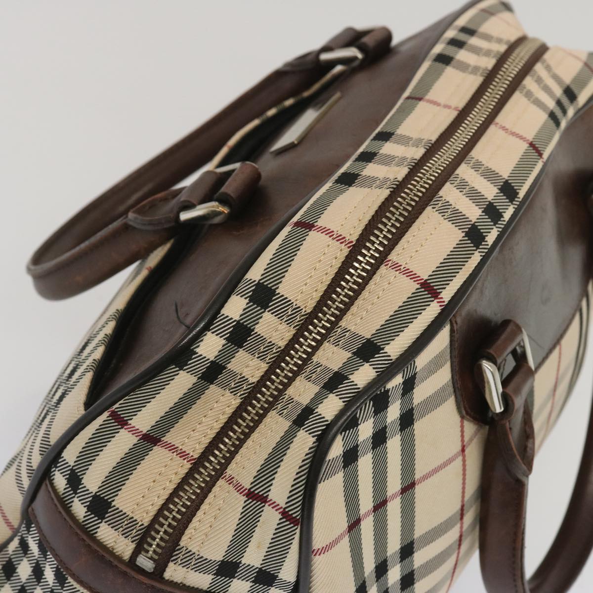 BURBERRY Nova Check Boston Bag Canvas Beige Auth 67063