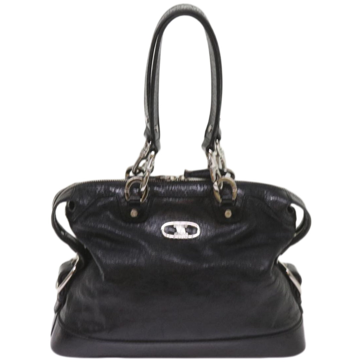 CELINE Hand Bag Leather Black Auth 67072