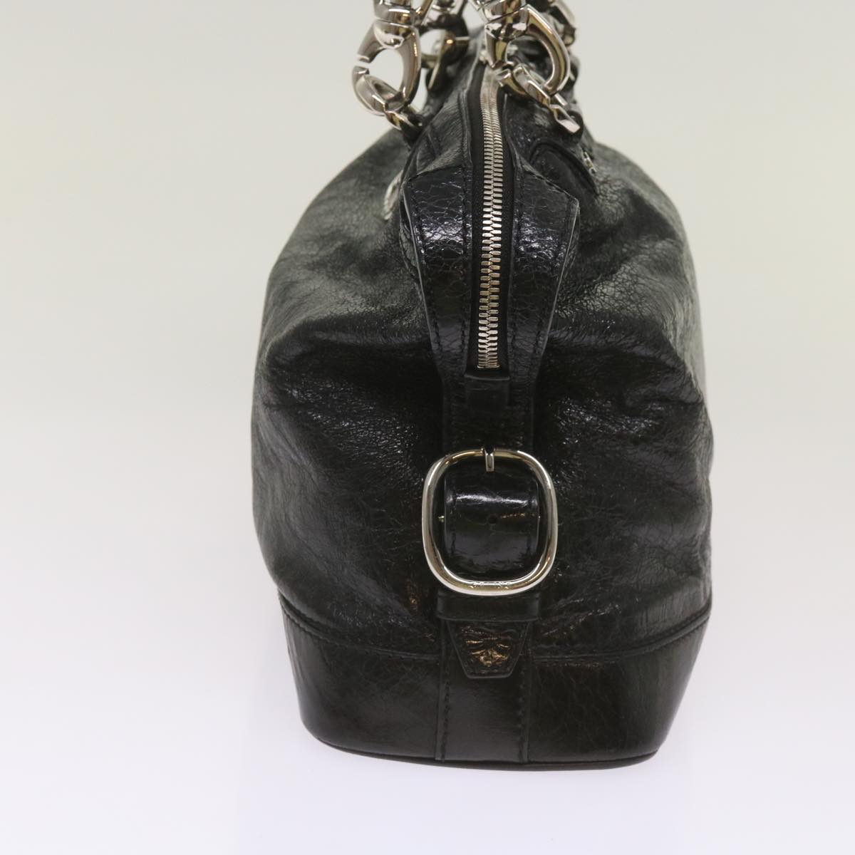 CELINE Hand Bag Leather Black Auth 67072