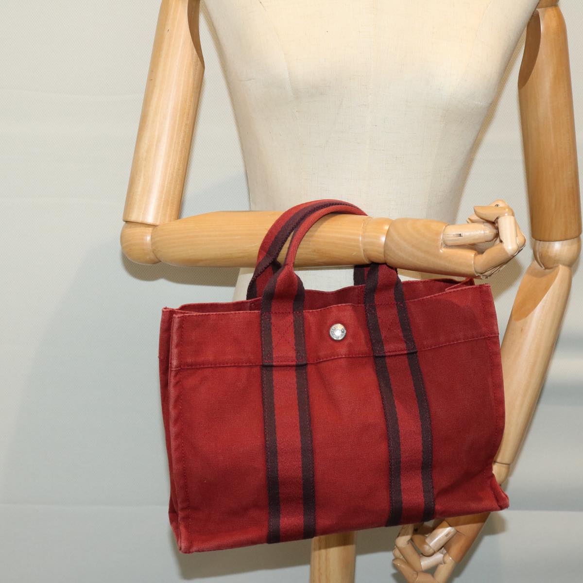 HERMES Fourre Tout PM Hand Bag Canvas Red Auth 67108