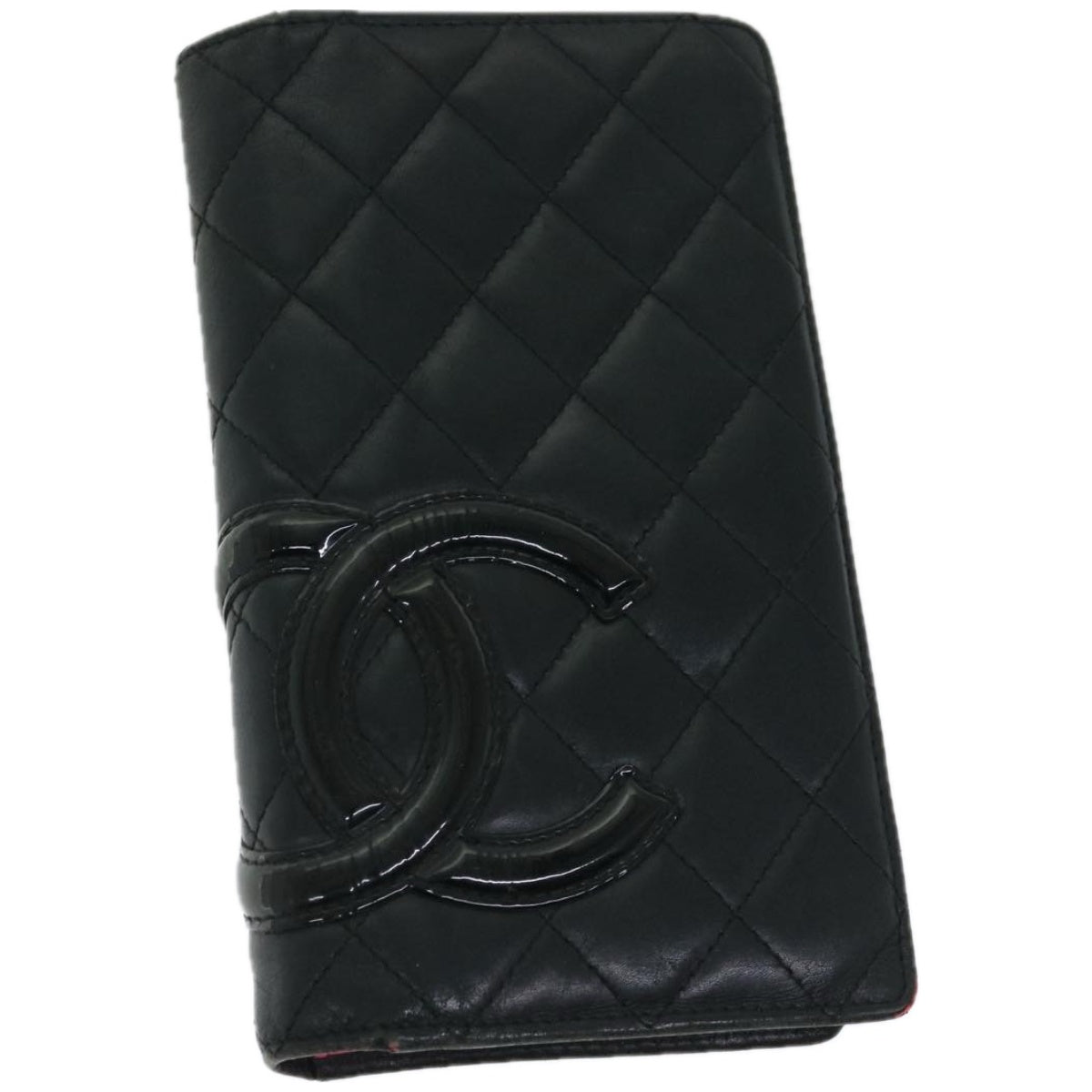 CHANEL Cambon Line Long Wallet Leather Black CC Auth 67119