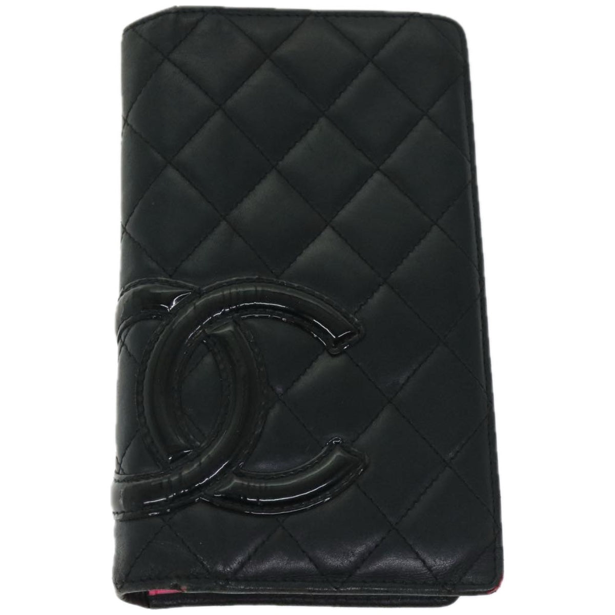 CHANEL Cambon Line Long Wallet Leather Black CC Auth 67119