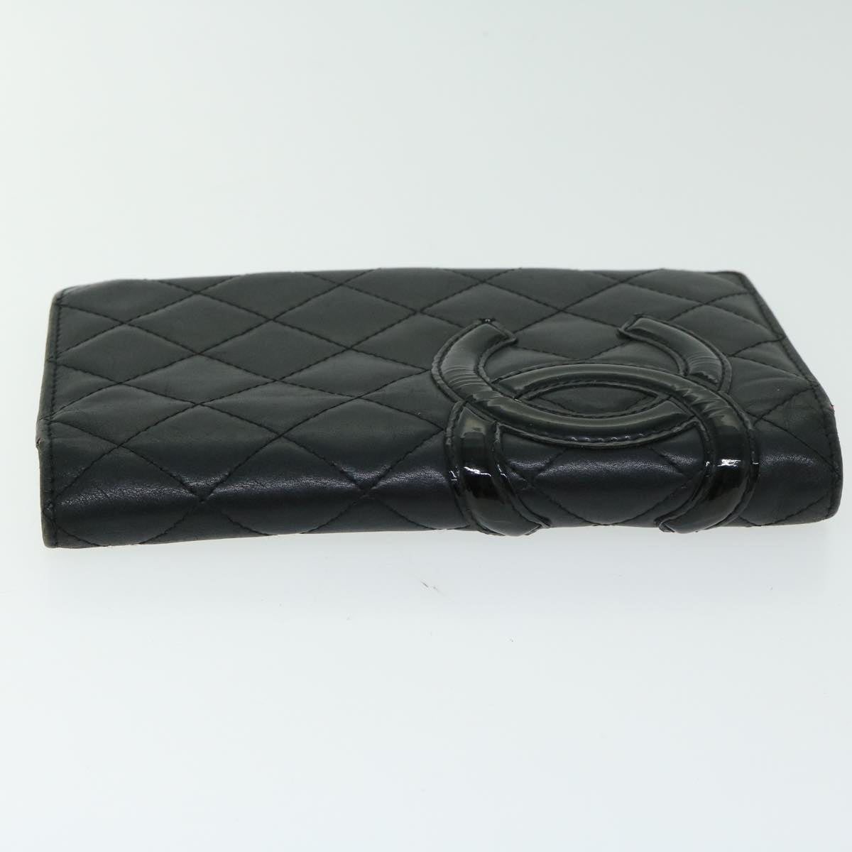 CHANEL Cambon Line Long Wallet Leather Black CC Auth 67119