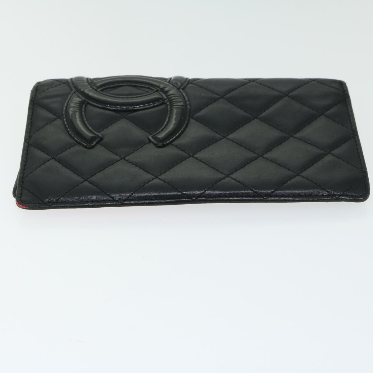 CHANEL Cambon Line Long Wallet Leather Black CC Auth 67119