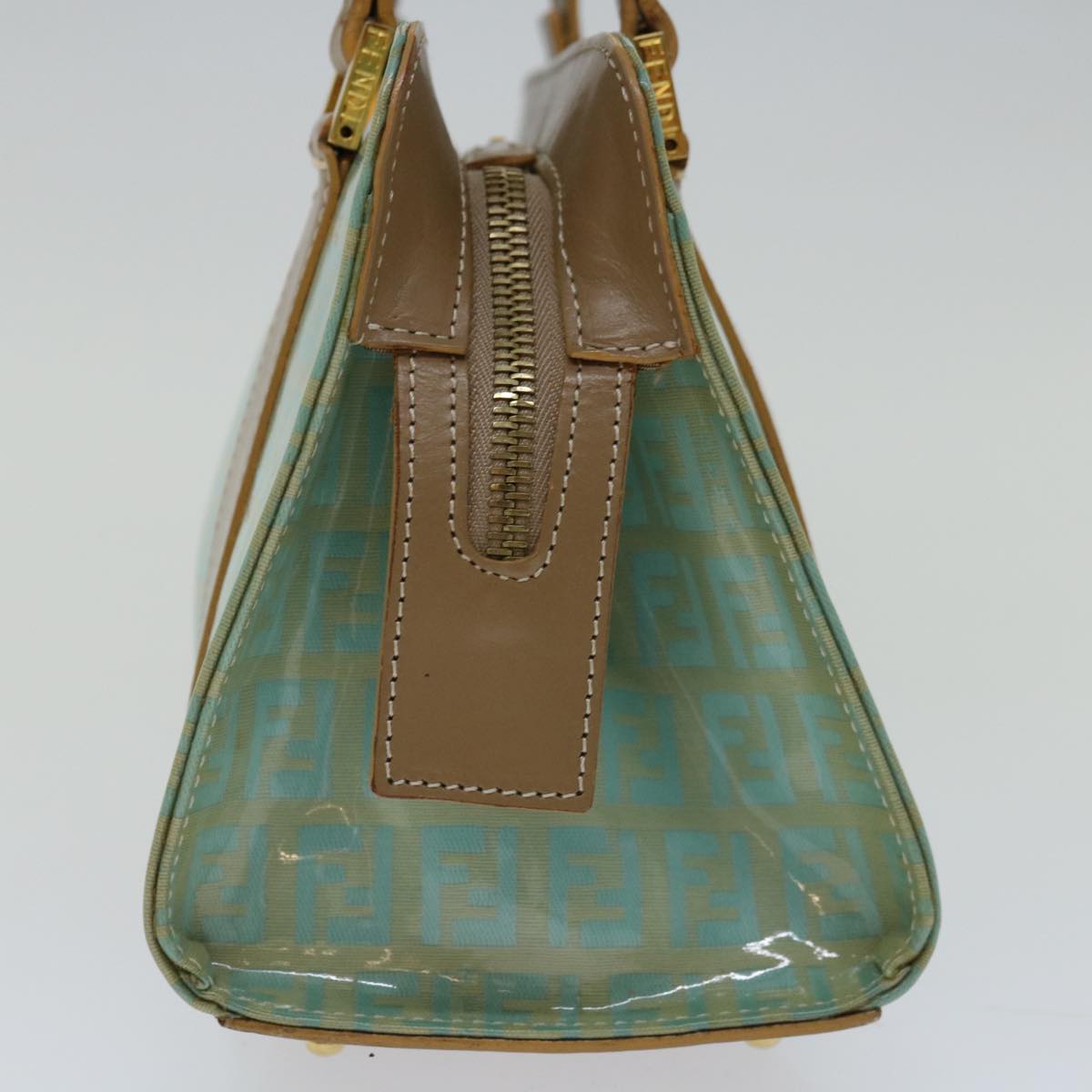 FENDI Zucchino Canvas Hand Bag Enamel Light Blue Auth 67120