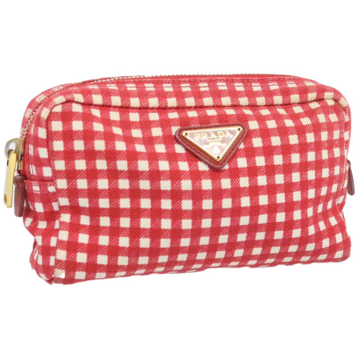 PRADA Pouch Canvas Red White Auth 67138