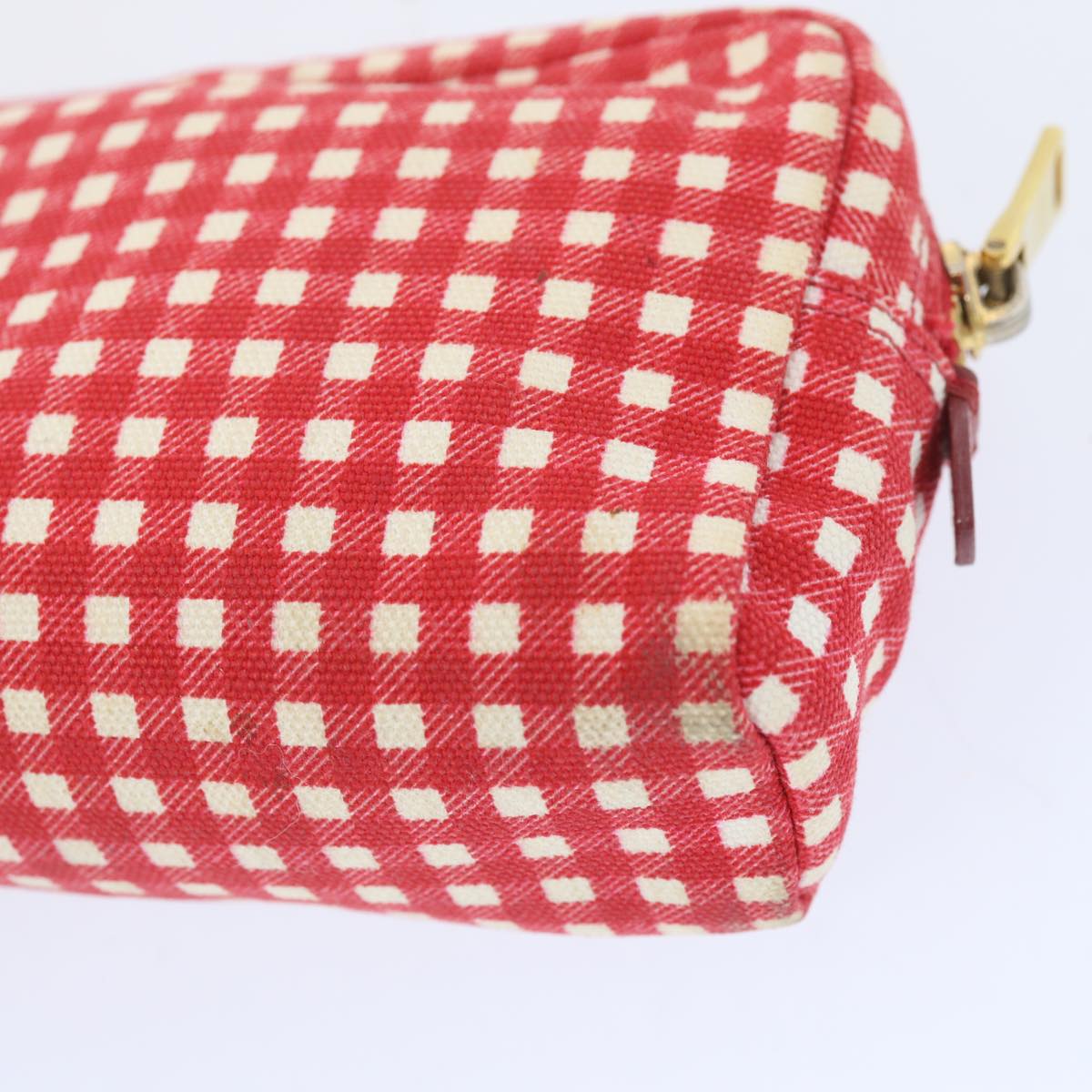 PRADA Pouch Canvas Red White Auth 67138