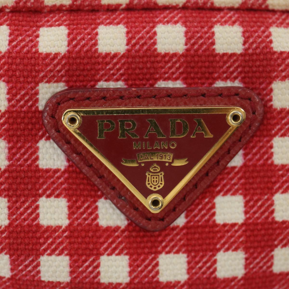 PRADA Pouch Canvas Red White Auth 67138