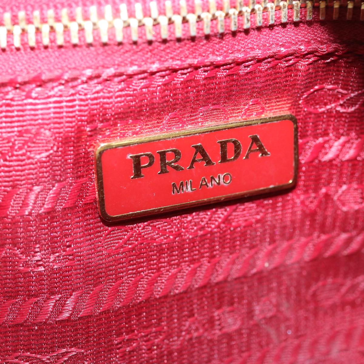 PRADA Pouch Canvas Red White Auth 67138