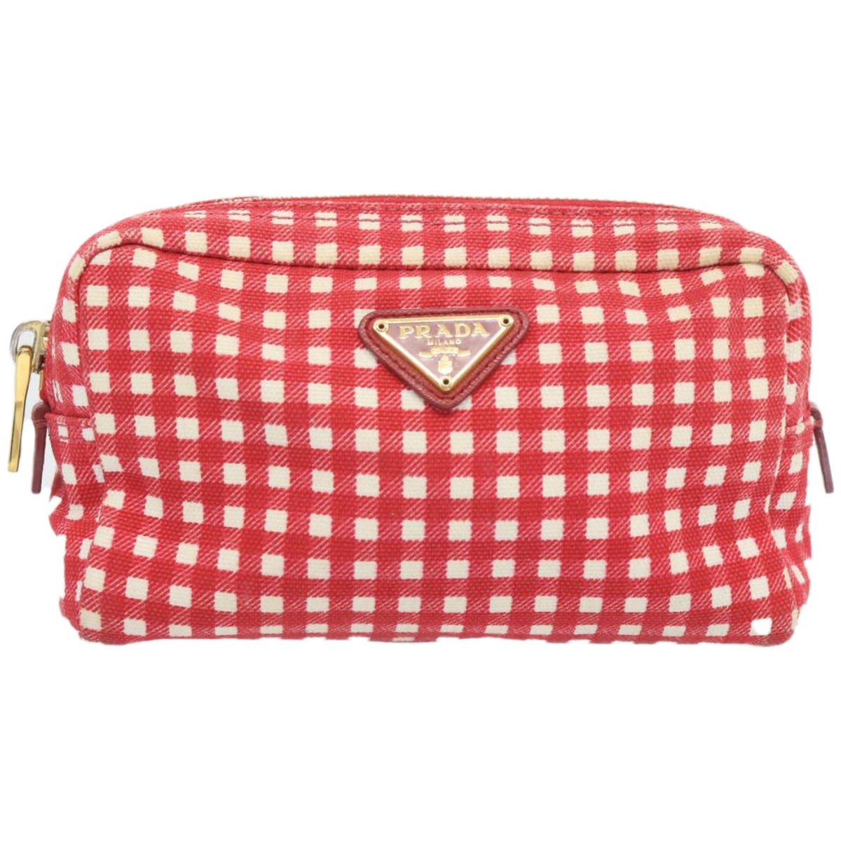 PRADA Pouch Canvas Red White Auth 67138