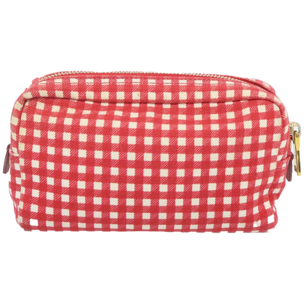 PRADA Pouch Canvas Red White Auth 67138