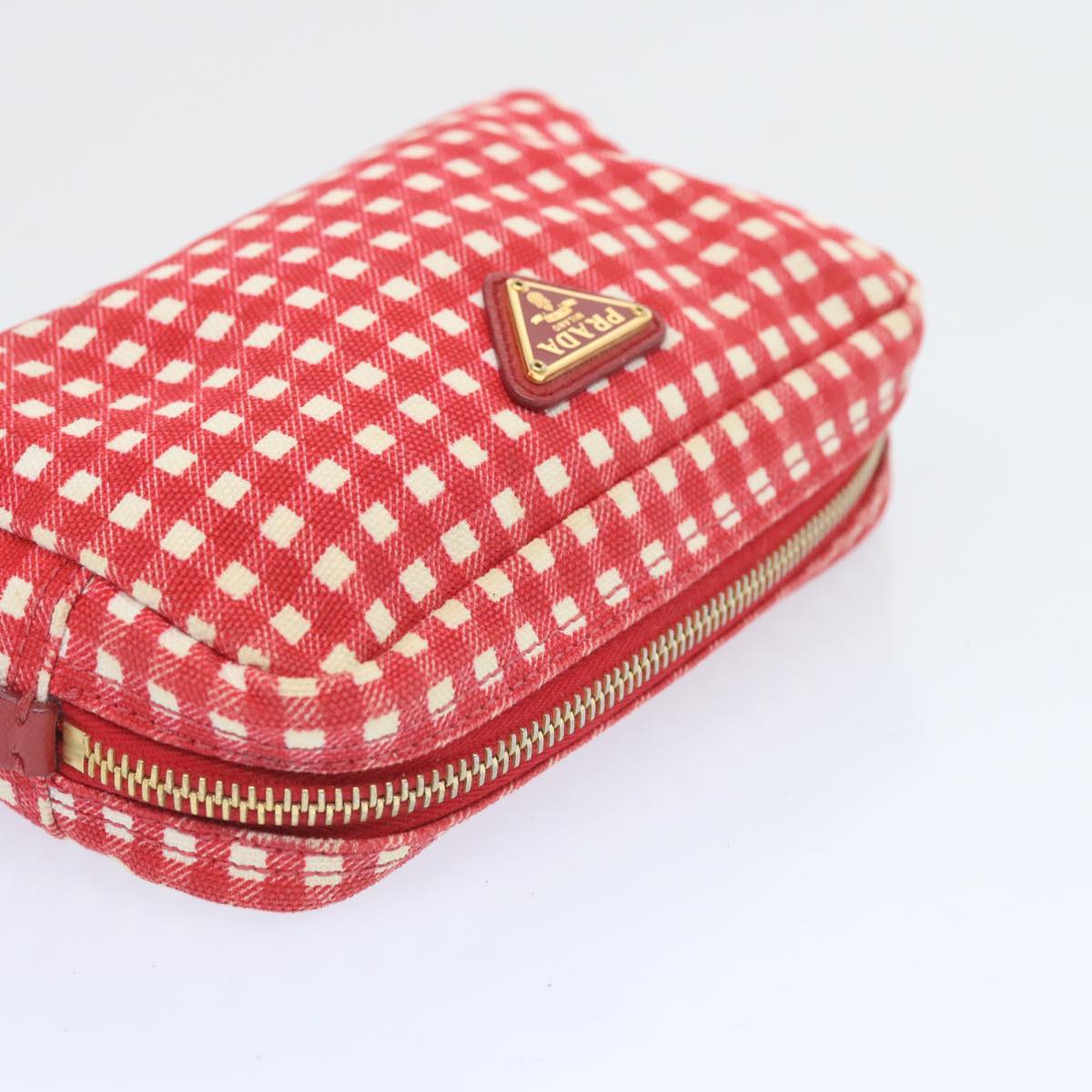 PRADA Pouch Canvas Red White Auth 67138