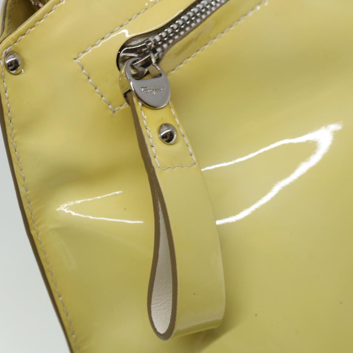 Salvatore Ferragamo Sofia Gancini Hand Bag Patent leather 2way Yellow Auth 67154