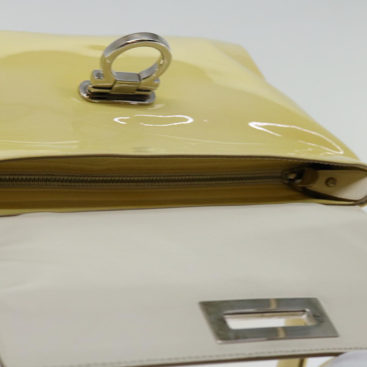 Salvatore Ferragamo Sofia Gancini Hand Bag Patent leather 2way Yellow Auth 67154