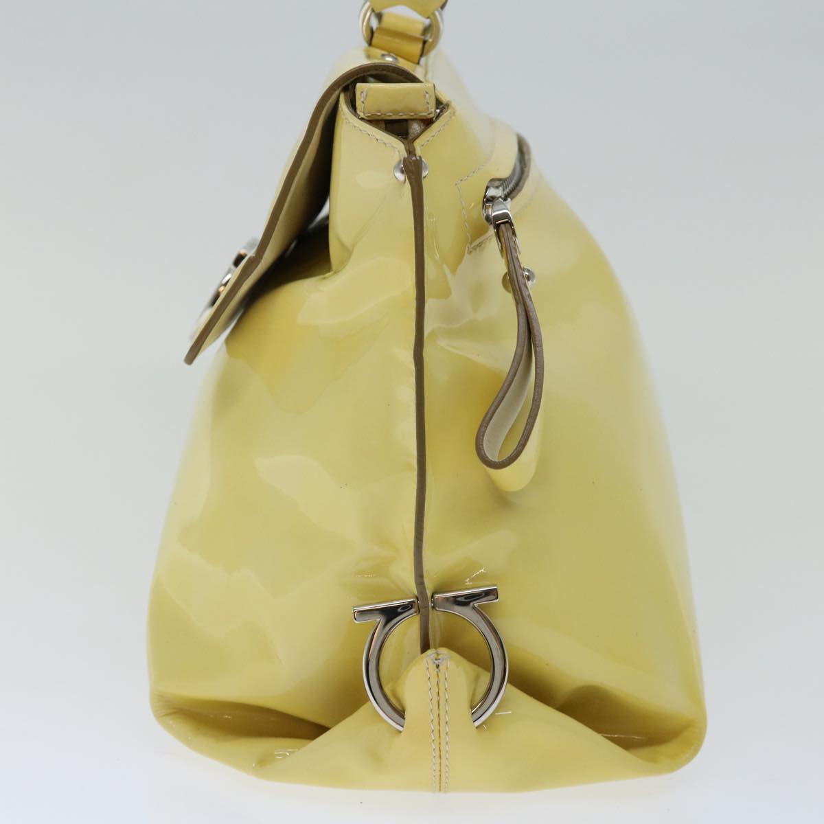 Salvatore Ferragamo Sofia Gancini Hand Bag Patent leather 2way Yellow Auth 67154