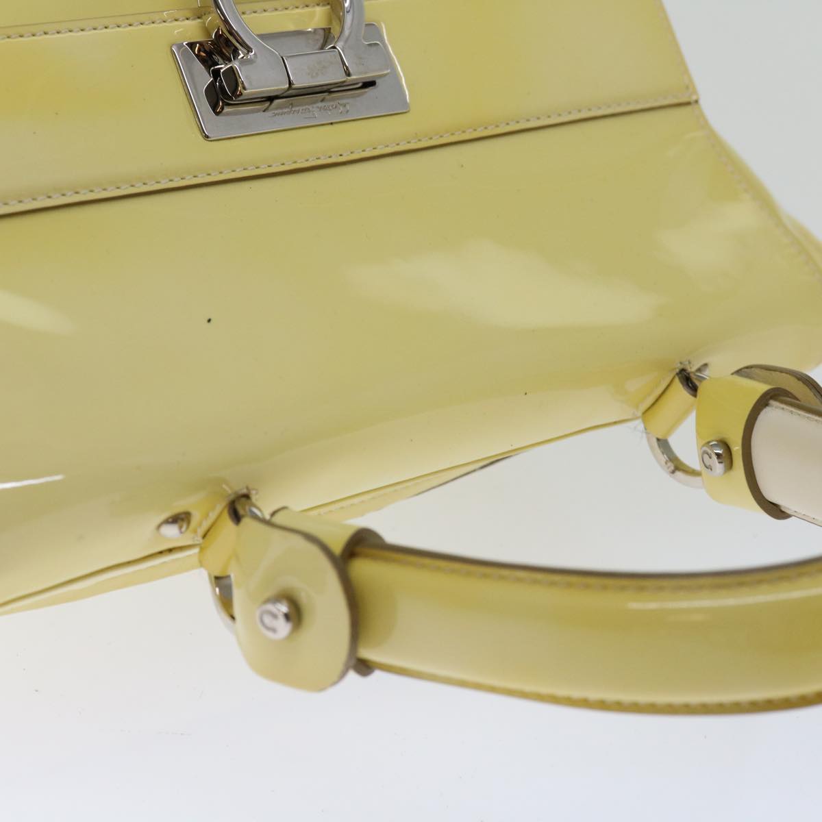 Salvatore Ferragamo Sofia Gancini Hand Bag Patent leather 2way Yellow Auth 67154