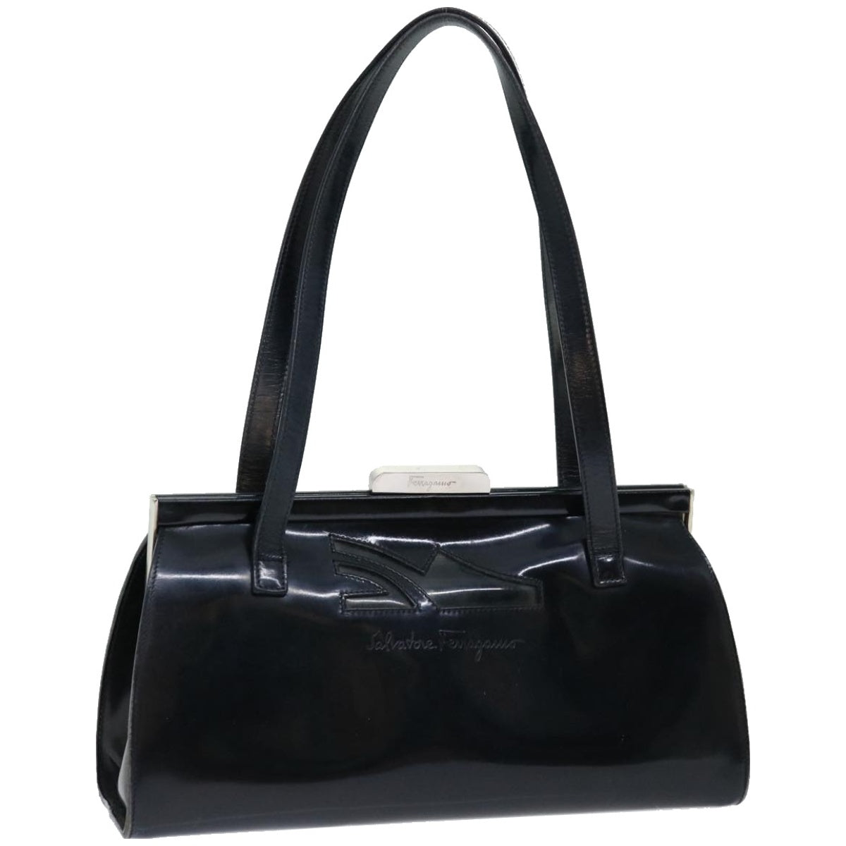 Salvatore Ferragamo Hand Bag Patent leather Black Auth 67156