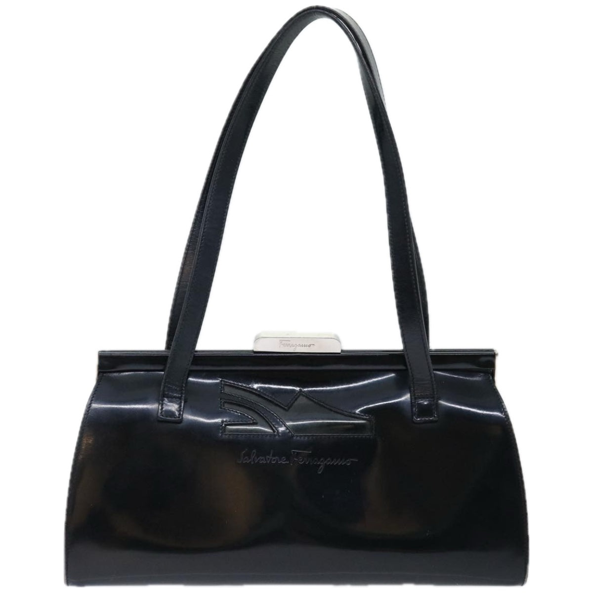 Salvatore Ferragamo Hand Bag Patent leather Black Auth 67156