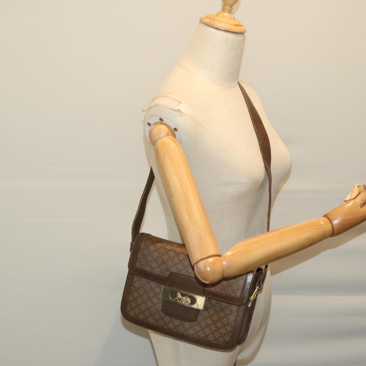 CELINE Macadam Canvas Shoulder Bag Brown Auth 67180