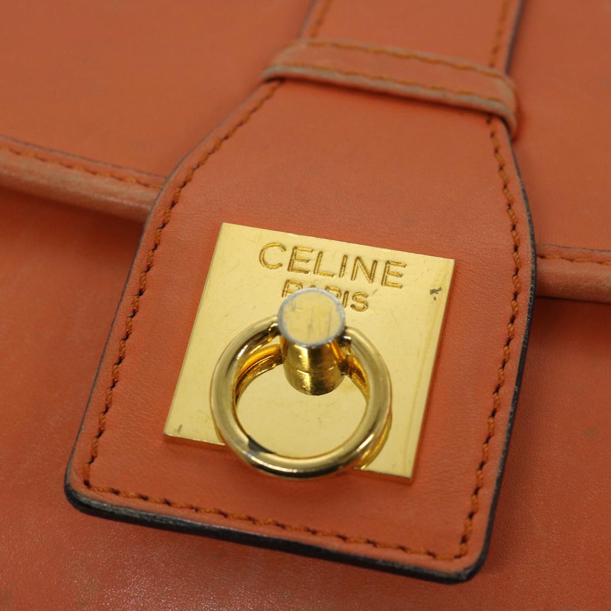 CELINE Shoulder Bag Leather Orange Auth 67182