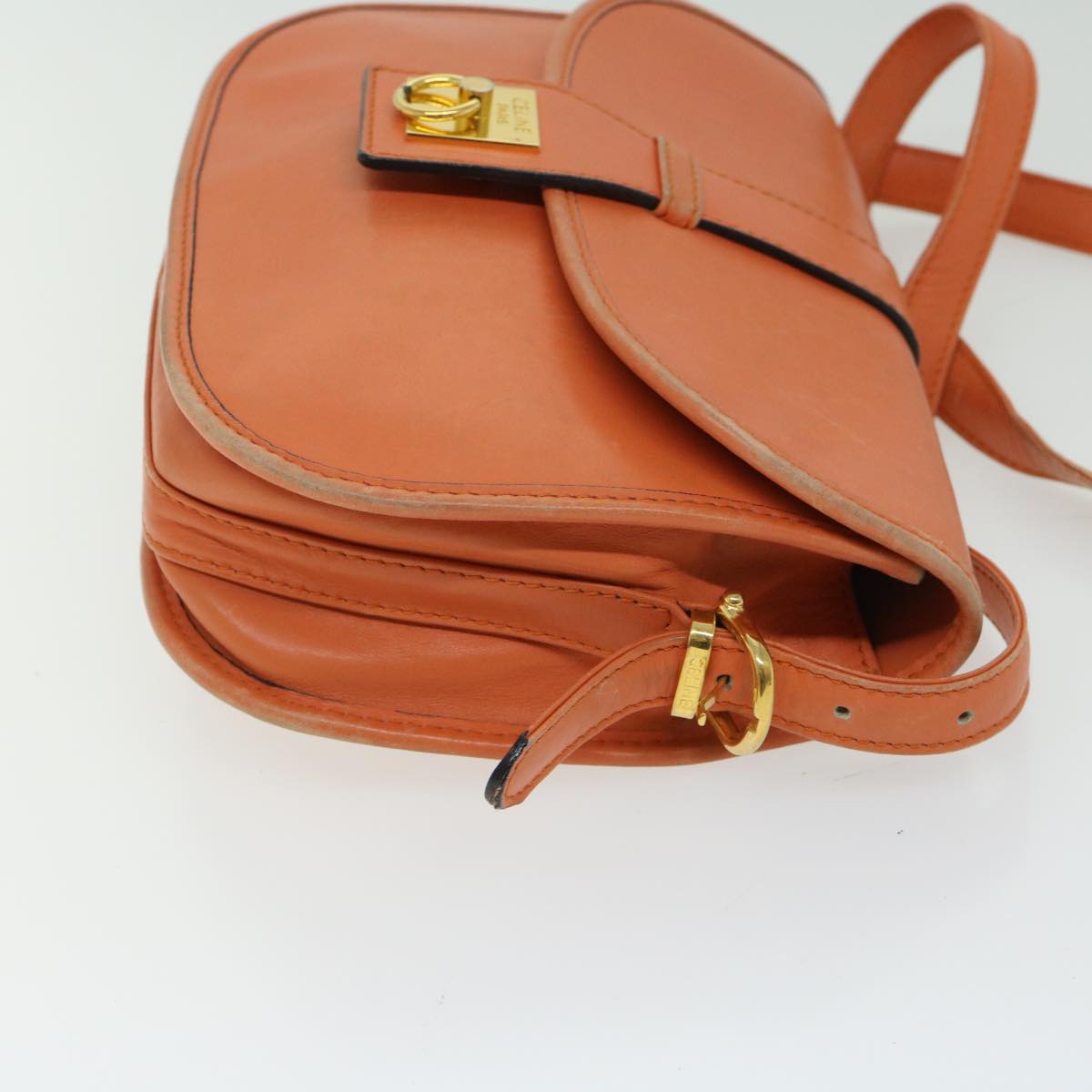 CELINE Shoulder Bag Leather Orange Auth 67182