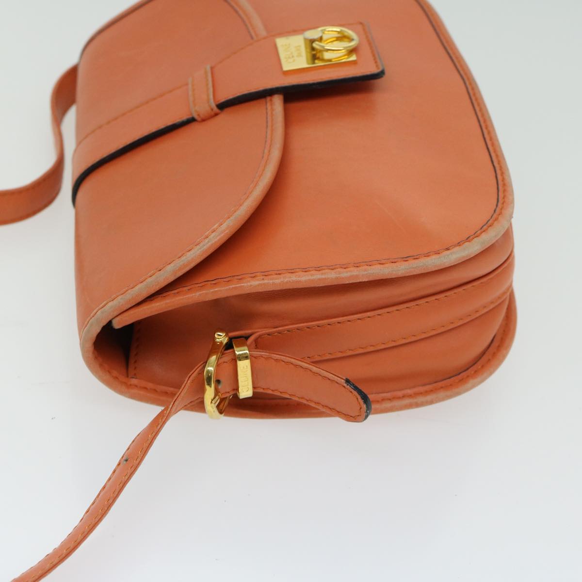 CELINE Shoulder Bag Leather Orange Auth 67182