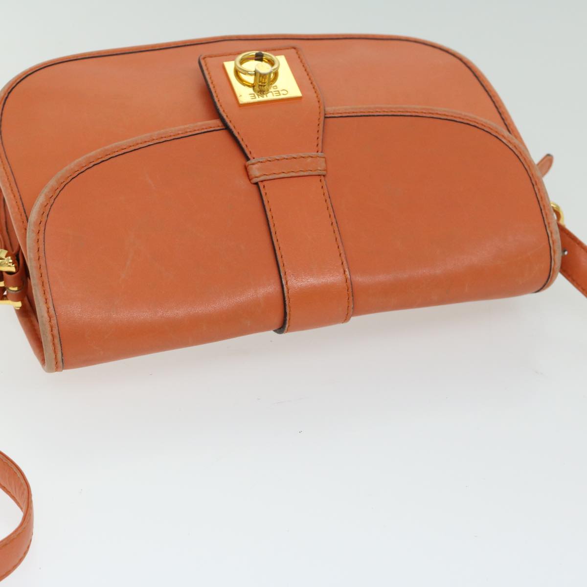 CELINE Shoulder Bag Leather Orange Auth 67182