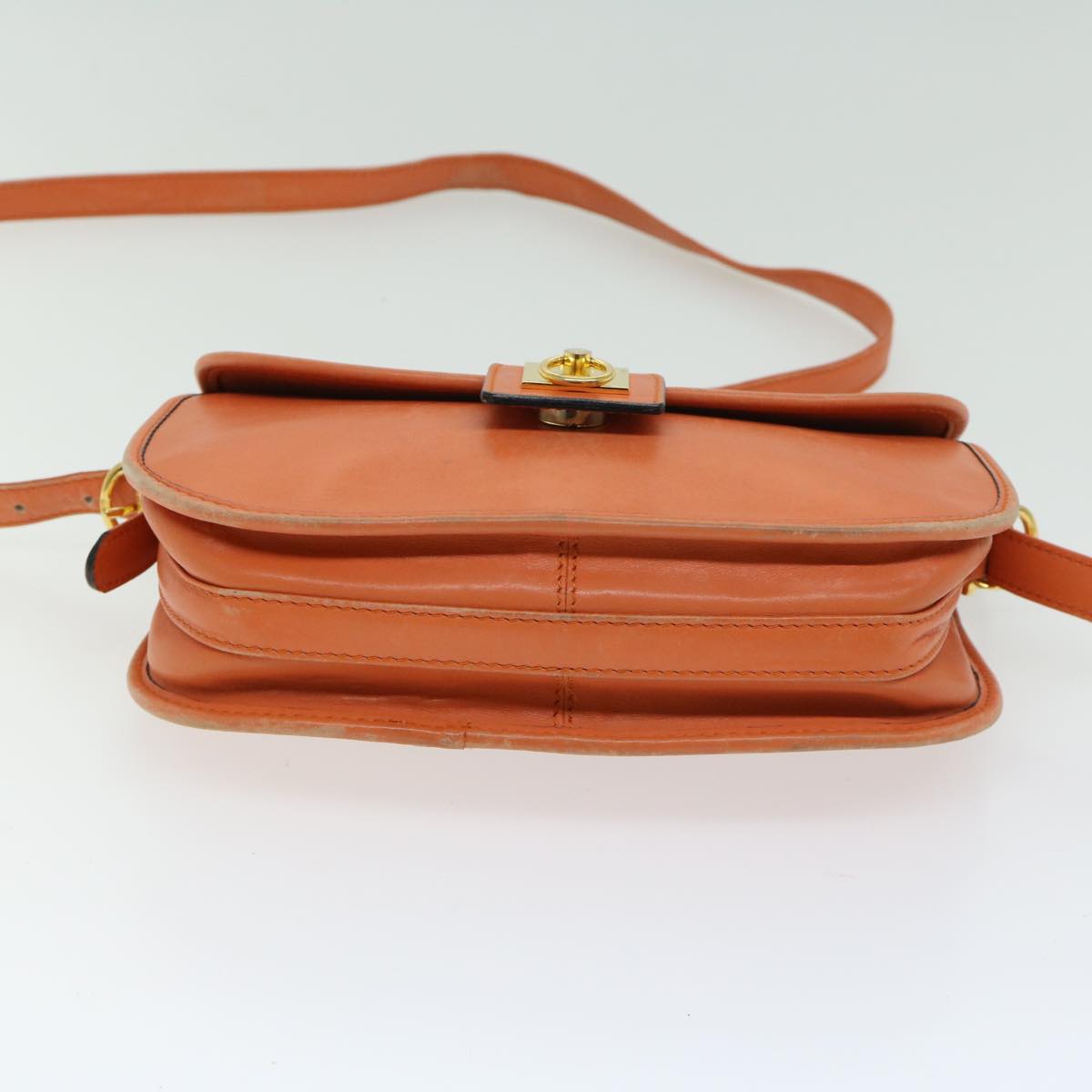 CELINE Shoulder Bag Leather Orange Auth 67182