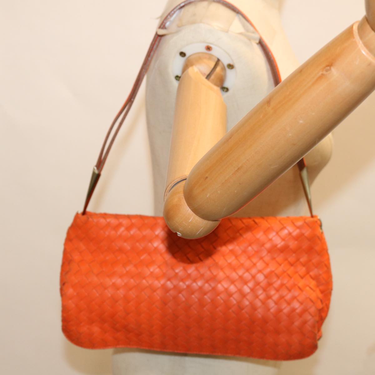 BOTTEGA VENETA INTRECCIATO Shoulder Bag Leather Outlet Orange Auth 67184