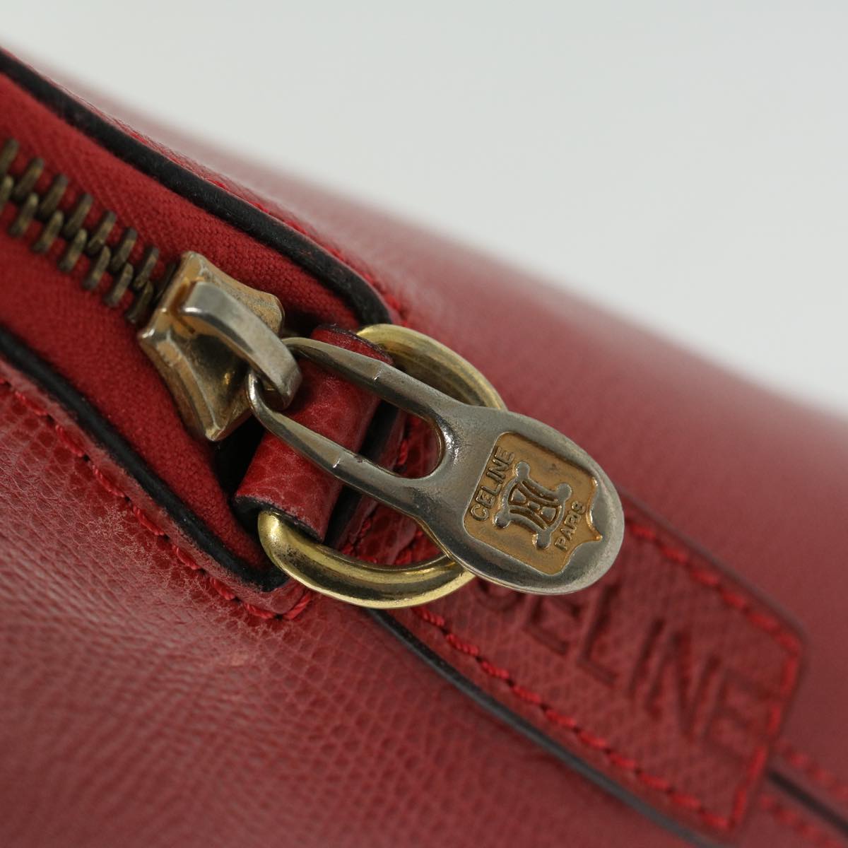 CELINE Hand Bag Leather 2way Red Auth 67191