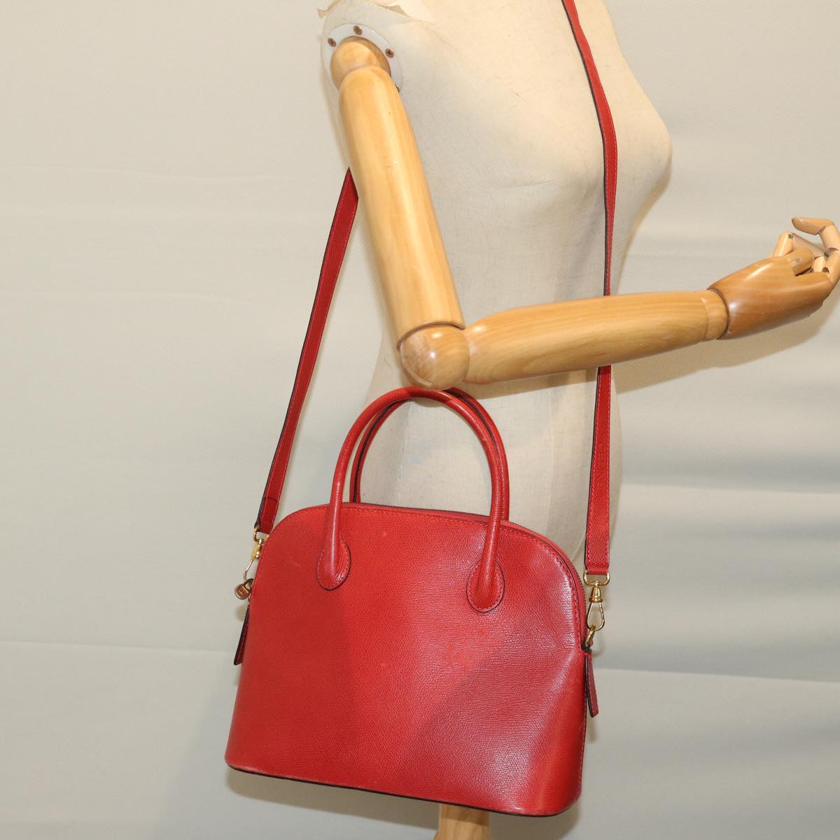 CELINE Hand Bag Leather 2way Red Auth 67191