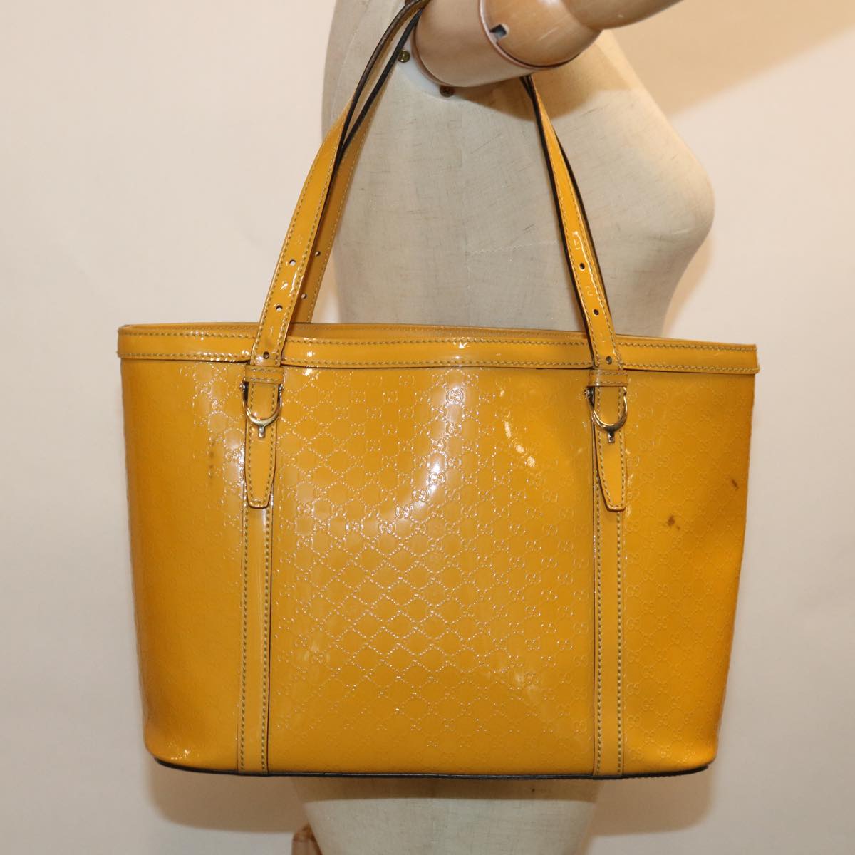 GUCCI Micro GG Canvas Hand Bag Patent leather Yellow 336776 Auth 67196