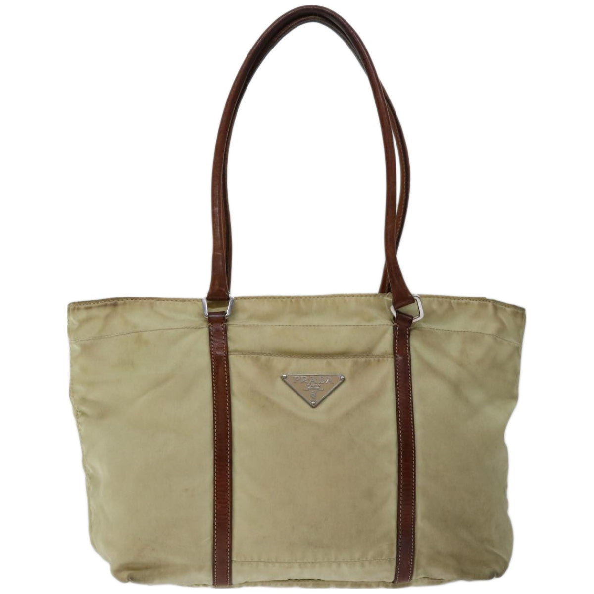 PRADA Hand Bag Nylon Beige Auth 67215